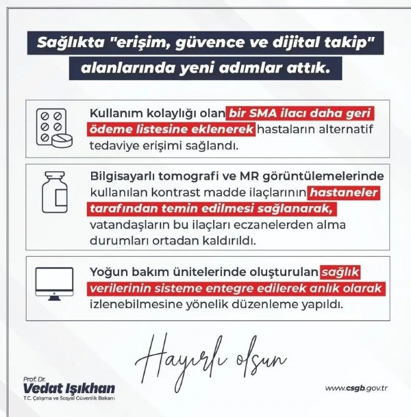 Bakan duyurdu! Bir SMA ilacı daha geri ödeme listesinde